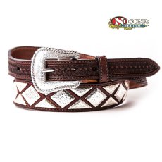 画像1: ノコナ テーパード ウエスタン レザーベルト（ブラウン・シルバー）ラージサイズ40,44,46/Nocona Western Leather Belt(Brown) (1)