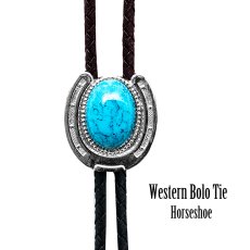 画像1: ウエスタン ボロタイ ホースシュー・ターコイズ/Western Bolo Tie(Horseshoe/Turquoise) (1)