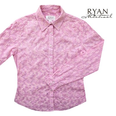 画像1: ライアン マイケル フローラル刺繍 ウエスタン シャツ（ピンク・長袖）/Ryan Michael Long Sleeve Western Shirt(Women's) 