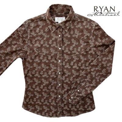 画像1: ライアン マイケル フローラル刺繍 ウエスタン シャツ（ブラウン・長袖）XS/Ryan Michael Long Sleeve Western Shirt(Women's) 