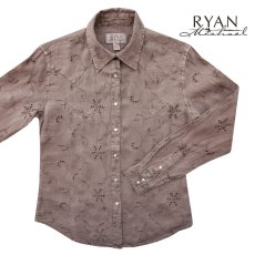画像1: ライアン マイケル フローラル刺繍・アイレット ウエスタン シャツ（ライトブラウン・長袖）/Ryan Michael Long Sleeve Western Shirt(Women's)  (1)