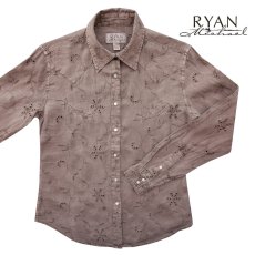 画像1: ライアン マイケル フローラル刺繍・アイレット ウエスタン シャツ（ライトブラウン・長袖）/Ryan Michael Long Sleeve Western Shirt(Women's)  (1)