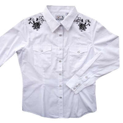 画像1: パンハンドルスリム ローズ刺繍 ウエスタンシャツ ホワイト・ブラック（レディース・長袖）M/Panhandle Slim Long Sleeve Western Shirts White/Black(Women's)