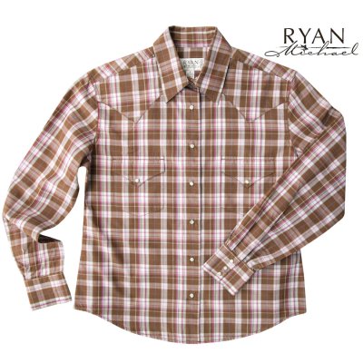 画像1: ライアン マイケル シルクブレンド ウエスタン シャツ（ブラウン/ピンク・長袖）S/Ryan Michael Long Sleeve Western Shirt(Women's)