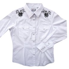 画像1: パンハンドルスリム ローズ刺繍 ウエスタンシャツ ホワイト・ブラック（レディース・長袖）M/Panhandle Slim Long Sleeve Western Shirts White/Black(Women's) (1)