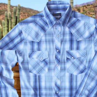 画像2: ラングラー ピックステッチ ウエスタンシャツ（ブループラッド・長袖）/Wrangler Long Sleeve Western Shirt(Blue Plaid)