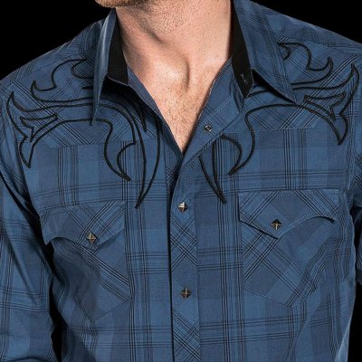 画像2: ロックンロール カウボーイ 刺繍 ウエスタンシャツ ネイビー（長袖）/Panhandle Slim Long Sleeve Western Shirt