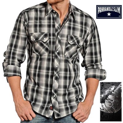 画像1: パンハンドルスリム プラッド ウエスタンシャツ ブラック（長袖）/Panhandle Slim Long Sleeve Western Shirt