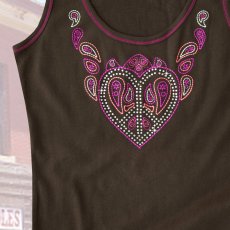 画像2: ローパー ハート&ペイズリー 刺繍・ラインストーン タンクトップ（ブラウン）/Roper Paisley Embroiderd Tank Top(Women's) (2)