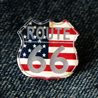 画像1: ルート66 ピンバッジ 星条旗/Pin Route 66