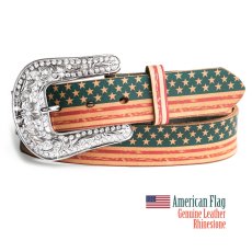 画像1: アメリカンフラッグ ラインストーン レザーベルト/American Flag Leather Belt (1)