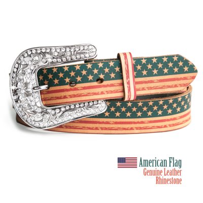 画像1: アメリカンフラッグ ラインストーン レザーベルト/American Flag Leather Belt