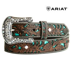 画像1: アリアット クラフト・ラインストーン レザーベルト（ブラウン・ターコイズ）M/Ariat Western Leather Belt(Brown/Turquoise) (1)