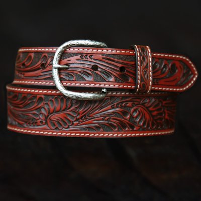 画像1: ウエスタン レザーベルト（テーパード ・ブラウン）/Western Leather Belt(Cognac)