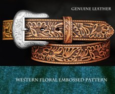 画像2: ウエスタン フローラル レザーベルト（タン）/Western Floral Embossed Leather Belt(Tan) (2)
