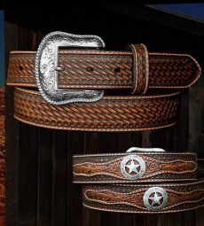 画像2: ウエスタン スター レザーベルト（ブラウン）/Western Leather Belt(Brown) (2)