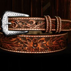 画像2: フローラル テーパード ウエスタン レザーベルト（ブラウン）/Western Leather Belt(Brown) (2)