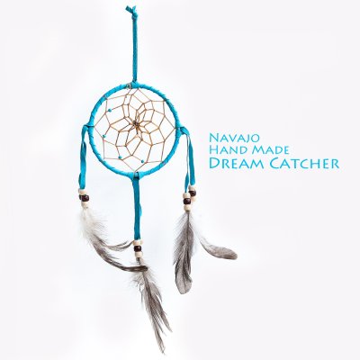 画像1: アメリカインディアン ナバホ族 ハンドメイド ドリームキャッチャー 10.3cm（ターコイズ/ベージュ・ワイン・ベージュ）/Navajo Hand Made Dream Catcher