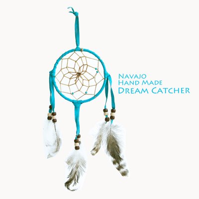 画像1: アメリカインディアン ナバホ族 ハンドメイド ドリームキャッチャー 10.3cm（ターコイズ/ブラウン・ベージュ・ブラウン）/Navajo Hand Made Dream Catcher