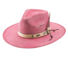 画像1: ウエスタン ストローハット サンダーバード&フェザー（ディストレストチェリーピンク）L/Western Straw Hat (1)