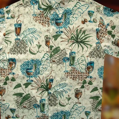 画像1: ハワイアンシャツ トロピカル カフェタイム  サイズL（身幅64cm）/Hawaiian Shirt