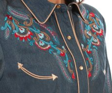 画像2: スカリー 刺繍 ウエスタン シャツ（長袖/デニム・フェザー&フラワー）/Scully Long Sleeve Western Shirt(Women's) (2)