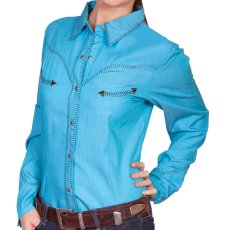 画像1: スカリー ウイップステッチ ウエスタン シャツ（長袖/ターコイズ）M/Scully Long Sleeve Western Shirt(Women's) (1)