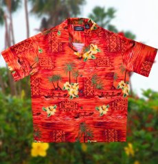 画像2: アロハシャツ ハワイアン リゾートS（バーガンディー・オレンジ）/Aloha Shirt (2)