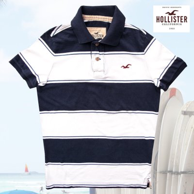 画像1: ホリスター 刺繍ロゴ 半袖 ポロシャツ ネイビー・ホワイト/Hollister Short Sleeve Polo Shirt(Navy/White)