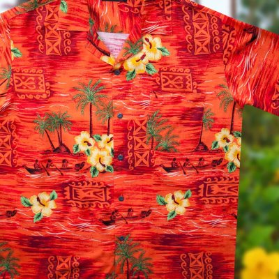 画像1: アロハシャツ ハワイアン リゾートS（バーガンディー・オレンジ）/Aloha Shirt