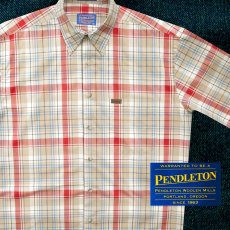 画像1: ペンドルトン 半袖 コットン シャツ（タン・レッド・ブルー）M/Pendleton Plaid Shortsleeve Shirt(Tan/Red/Blue) (1)