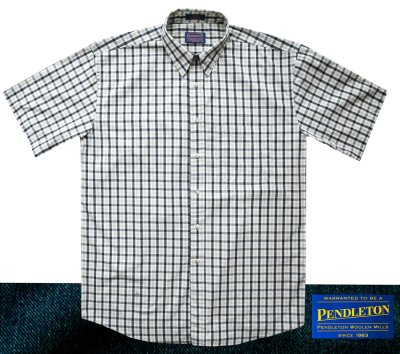 画像1: ペンドルトン 半袖 コットン シャツ（ネイビー・ベージュ・ライトグレー）/Pendleton Plaid Shortsleeve Shirt(Navy/Beige/Light Grey)