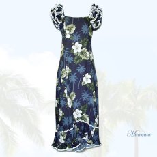 画像1: ムームー ハワイアン ロングドレス（レディース）ネイビー/Muumuu Navy(Women's) (1)