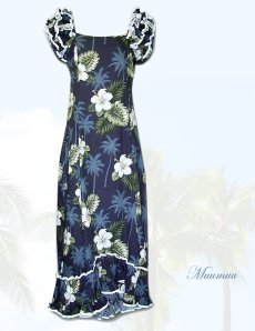 画像2: ムームー ハワイアン ロングドレス（レディース）ネイビー/Muumuu Navy(Women's) (2)