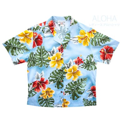 画像1: レディース アロハシャツ アメリカ・ハワイ製（ブルー・ハイビスカス）/Aloha Shirt(Women's)