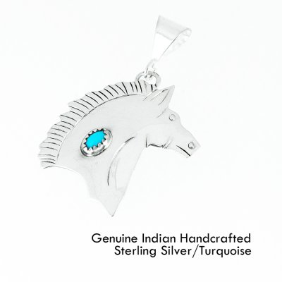 画像1: ナバホ インディアン スターリングシルバー&ターコイズ 馬・ホース ペンダント トップ /Navajo Sterling Silver Turquoise Horse Pendant