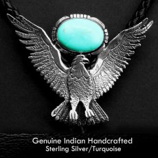 画像1: アメリカンイーグル ナバホ スターリングシルバー ターコイズ ボロタイ/American Eagle Navajo Sterling Silver Turquoise Bolo Tie (1)