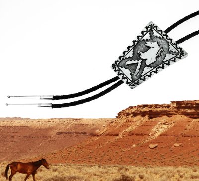画像3: ネイティブアメリカン ナバホ族 ハンドメイド スターリングシルバー ボロタイ（ホース）/Navajo Sterling Silver Bolo Tie(Horse)