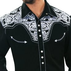 画像2: スカリー ウエスタン 刺繍 シャツ（長袖/ブラック・ホワイト）/Scully Long Sleeve Embroidered Western Shirt(Men's) (2)