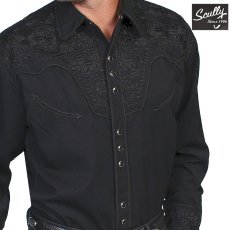 画像1: スカリー ブラック&ブラック刺繍 ウエスタン シャツ（長袖/ブラック）/Scully Long Sleeve Embroidered Western Shirt(Men's) (1)