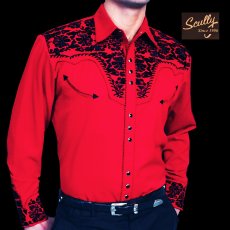 画像4: スカリー ウエスタン 刺繍 シャツ（長袖/レッド・ブラック）/Scully Long Sleeve Embroidered Western Shirt(Men's) (4)