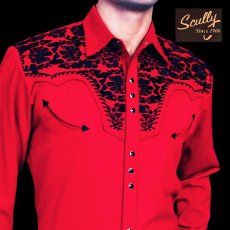 画像1: スカリー ウエスタン 刺繍 シャツ（長袖/レッド・ブラック）/Scully Long Sleeve Embroidered Western Shirt(Men's) (1)