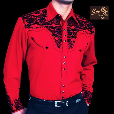 画像2: スカリー ウエスタン 刺繍 シャツ（長袖/レッド・ブラック）/Scully Long Sleeve Embroidered Western Shirt(Men's)