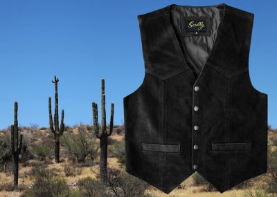 画像1: スカリー スナップフロント カーフスエード ベスト（ブラック）/Scully Calf Suede Leather Vest(Black)