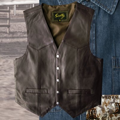 画像1: スカリー スナップフロント ラムレザー ベスト（ブラウン）/Scully Lamb Leather Vest(Brown)