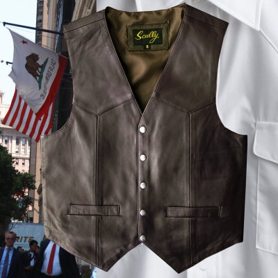 画像2: スカリー スナップフロント ラムレザー ベスト（ブラウン）/Scully Lamb Leather Vest(Brown)