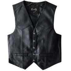 画像1: スカリー スナップフロント ラムレザー ベスト（ブラック）/Scully Lamb Leather Vest(Black) (1)