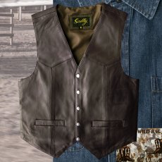 画像1: スカリー スナップフロント ラムレザー ベスト（ブラウン）/Scully Lamb Leather Vest(Brown) (1)
