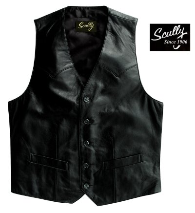 画像1: スカリー ウエスタン ラムレザー ベスト（ブラック）/Scully Western Lamb Leather Vest(Black)