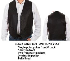 画像2: スカリー ウエスタン ラムレザー ベスト（ブラック）/Scully Western Lamb Leather Vest(Black) (2)